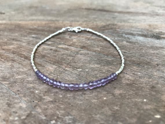 AAA++ Rare Quality Birthstone Beaded Bracelet - Pick Your Stone, Birthstone and Karen Hill Tribe Silver Plated Bracelet , Beaded Gemstone Birthstone Bracelet 2.5 - 3.5 mm Code- TJH21