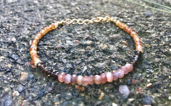 24k gold Plated memorial gift 3-4mm stacking Multi Chocolate Moonstone, Garnet and Hessonite  Bracelet Rondelle, Faceted 7" for mens, womens, gf, bf & Adult.