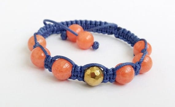 Rose Gold Anxiety Gemstone 10mm Orange Jadeite Shamballa Adjustable Bracelet Round, Smooth 18cm for mens, womens, gf, bf and adults.