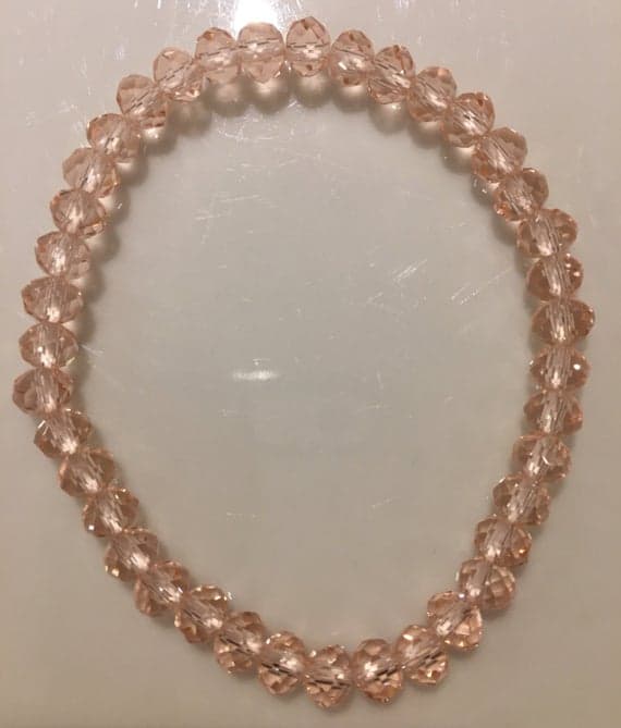 Unique Wedding Gift 6x4mm Peach Peach crystal Stretchable Bracelet Rondelle, Faceted 18cm for mens, womens, gf, bf and adults.