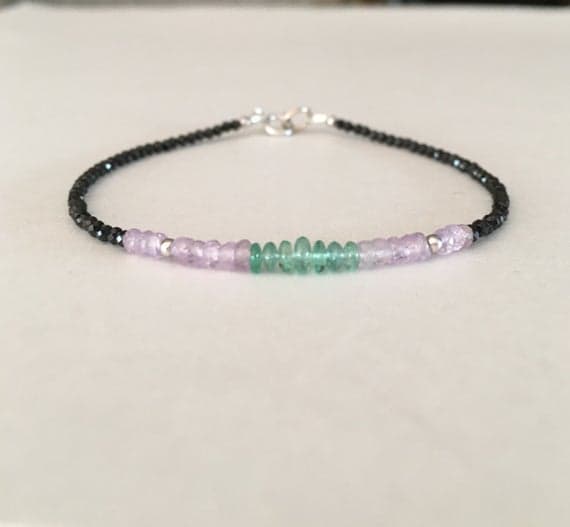 Emerald bracelet, May birthstone, fine jewelry, Purple sapphires, emerald jewelry, genuine emerald, 14k white gold, minimalist bracelet, May 2-3mm Code- WAR6340
