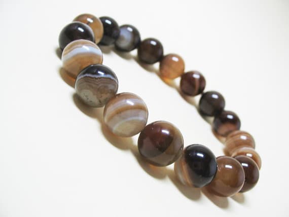 Personalized Gift 10mm Stretchable Multi Brown Agate Bracelet Round, Smooth 7.5" for mens, womens, GF, BF, Adults.