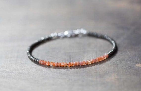 925 sterling silver memorial gift 3mm Multi Colour Sunstone & Pyrite  stacking Bracelet Rondelle, Faceted 18cm for mens, womens, gf, bf and adults.