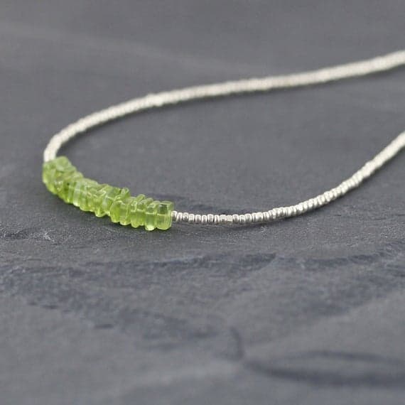 925 sterling Silver Galaxy Jewelry 4-4.5mm stacking Green Peridot Necklace Square, Faceted 16" for mens, womens, gf, bf & Adult.