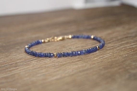 925 sterling Silver Jewelry Energy Gold Helling 3mm stacking Blue Blue Sapphire Bracelet Rondelle, Faceted 7" for mens, womens, gf, bf & Adult.
