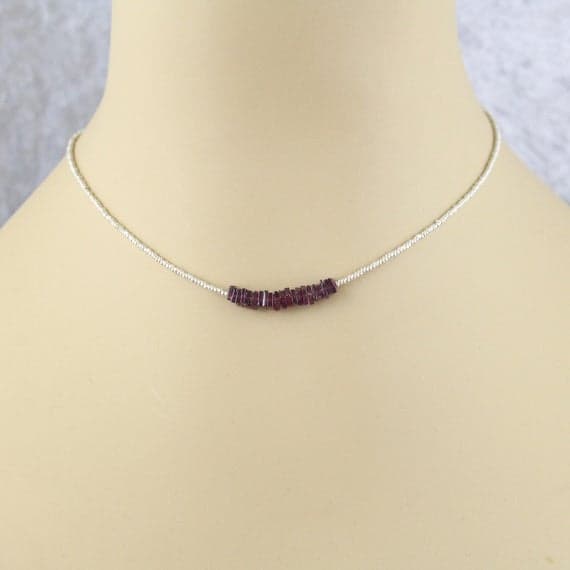 925 sterling Silver top quality 4-5mm stacking Red Rhodolite Garnet Heishi Necklace Square, Faceted 16" for mens, womens, gf, bf & Adult.