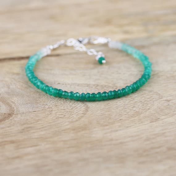 925 sterling Silver chakras simple 3.5mm stacking Green Green Onyx Bracelet Rondelle, Faceted 7" for mens, womens, gf, bf & Adult.