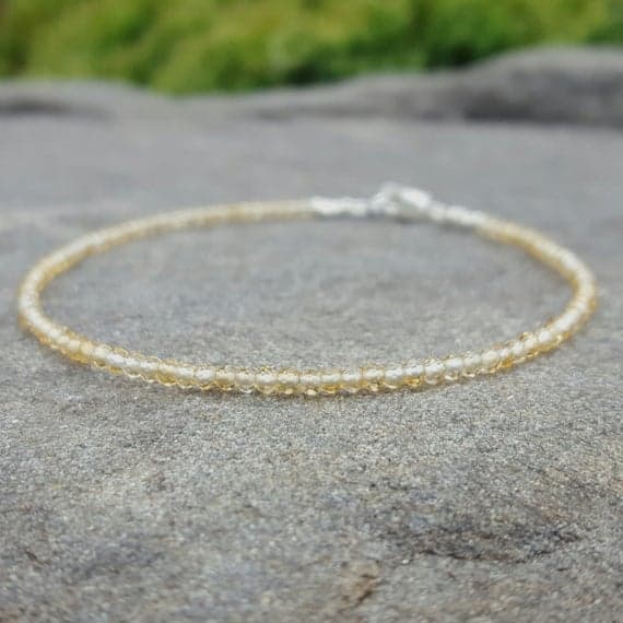 925 sterling silver Grounding 2.5mm Yellow Citrine stacking Bracelet Round, Faceted 18cm for mens, womens, gf, bf and adults.