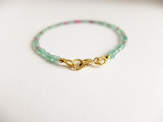 AAA++ Rare Quality Clear Emerald Bracelet,Delicate Emerald and ruby Gemstone Bracelet,Dainty Emerald ruby Stacking Bracelet clear colombian Emerald and ruby  Code- TJH84