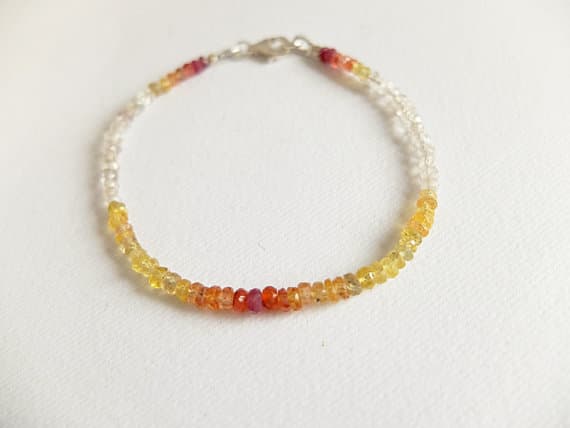 AAA++ Rare Quality Padparadscha Sapphire, Yellow Sapphire Bracelet,Multi Stone,rock crystal Ombre bracelet,yellow orange green,stacking,minimalist,Padparadscha 2 mm Code- TJH74