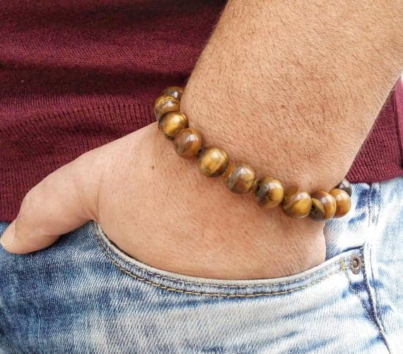 chakras simple 12mm Multi Colour Tiger Eye Stretchable Bracelet Round, Smooth 18cm for mens, womens, gf, bf and adults.