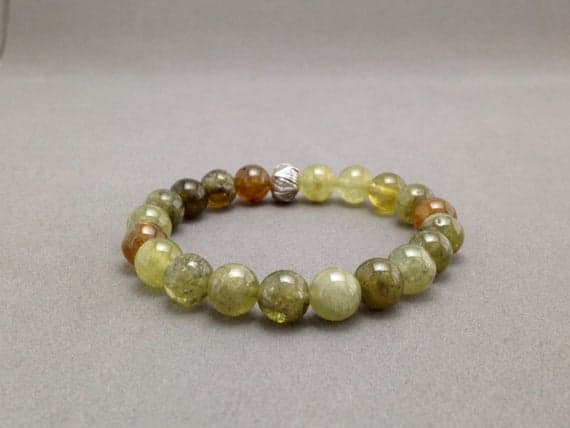 Green Garnet & Karen Hill Tribe Stretch Bead Bracelet for Fertility, Abundance, and Energy Boost 8mm  Code- WAR6200