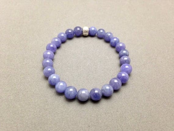 Tanzanite Stretch Bead Bracelet with Karen Hill Tribe Om Bead for Spiritual Growth, Enlightenment, Compassion and Psychic Development 7mm  Code- WAR6234
