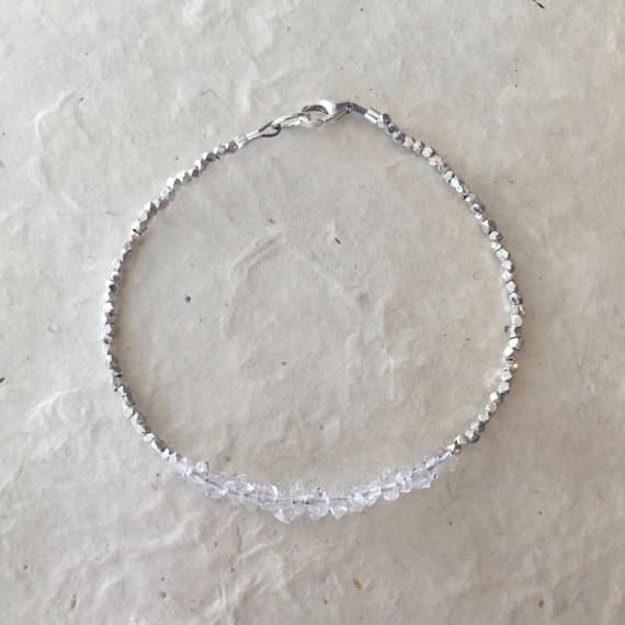 Herkimer Diamond Quartz Karen Hill Tribe Thai Silver Beaded Bracelet, Sundance Style, April Birthstone, April Birthday, Layering Bracelet  Code- WAR6374