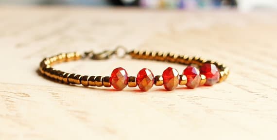Bronze Seed Bead Bracelet, Stacking Bracelet, Red And Bronze Beaded Bracelet, Minimalist Bracelet, Dainty Bracelet, Simple Bracelet 3-6mm Code- WAR9137