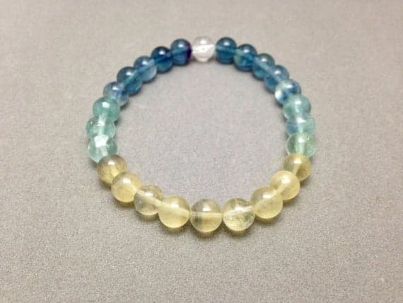 Yellow, Green & Blue Fluorite Ombre Stretch Bead Bracelet for Concentration and Clearing Mental Fog. Great for Mercury Retrograde 10mm  Code- WAR6238