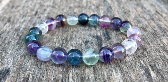 Anniversary Gift 8mm Stretchable Multi Rainbow Fluorite Bracelet Round, Smooth 7" for mens, womens, gf, bf & Adult.