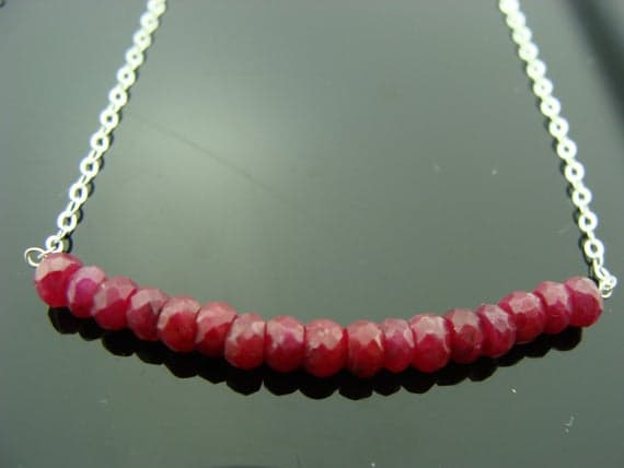 Genuine Ruby 925 Sterling Silver or 14K Gold Filled Bar Necklace 4mm Code- WAR6588