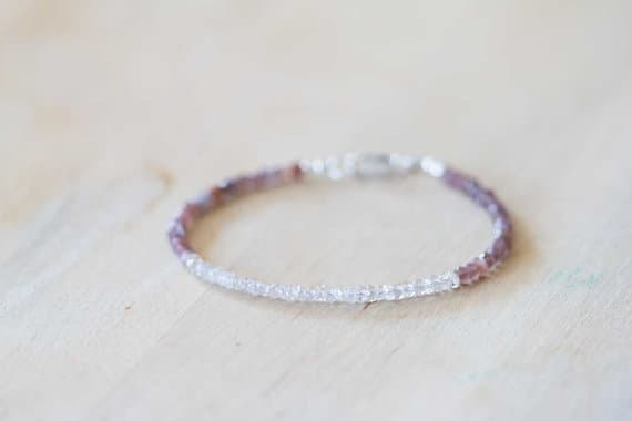 925 sterling silver Anxiety Relief Calming 3-3.5mm Multi Colour Chocolate Moonstone & Natural Zircon stacking Bracelet Rondelle, Faceted 18cm for mens, womens, gf, bf and adults.