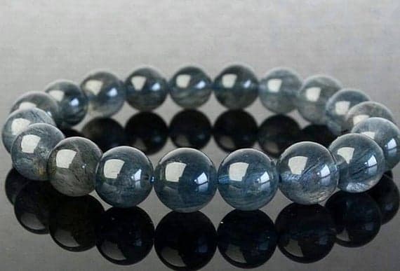 Wholesale 9.5mm Gray Rutile Quartz Stretchable Bracelet Round, Smooth 18cm for mens, womens, gf, bf and adults.
