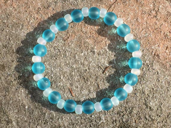 love beach youth 8mm Stretchable Blue blue sea glass Bracelet Round, Smooth 7" for mens, womens.