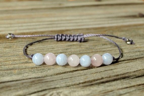 Anniversary Gift 6mm adjustable blue & pink Blue Lace Agate & Rose Quartz Bracelet Round, Smooth 7" for mens, womens, GF, BF, Adults.