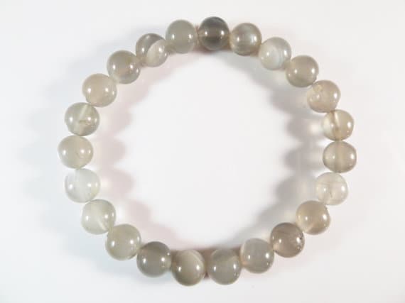 Handmade Beaded 8mm Stretchable Gray Gray Moonstone Bracelet Round, Smooth 7" for mens, womens, gf, bf & Adult.