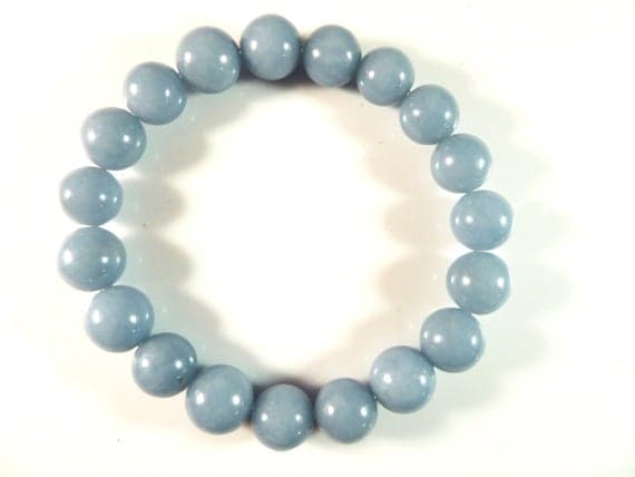 love beach youth 10mm Stretchable Blue Angelite Bracelet Round, Smooth 7.5" for mens, womens, gf, bf & Adult.
