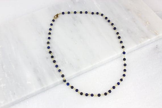Gold Lapis Necklace/ Tiny Lapis Necklace/ Lapis Bead Necklace/ Simple Blue Necklace/ Tiny Stone Necklace 4mm Code- WAR9068