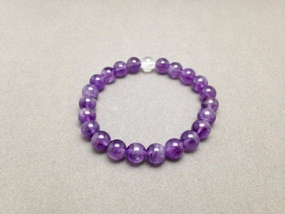 Amethyst Clear Quartz Stretch Bead Bracelet for Crown Chakra Metaphysical Healing and Attuning to St. Germaine's Violet Flame 8mm  Code- WAR6221