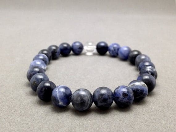 8MM Dark Blue Sodalite Stretch Bead Bracelet for Psychic Development, Rational Thinking and Mental Clarity & Get Rid of Anxiety and Fears Code- WAR6242