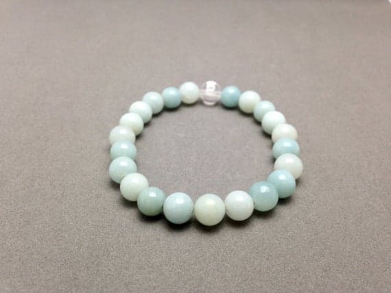 8MM Amazonite Stretch Bead Bracelet for Throat Chakra (Vishuddha) Balancing & Healing, Stress Reduction, Motivation and Courage Code- WAR6243