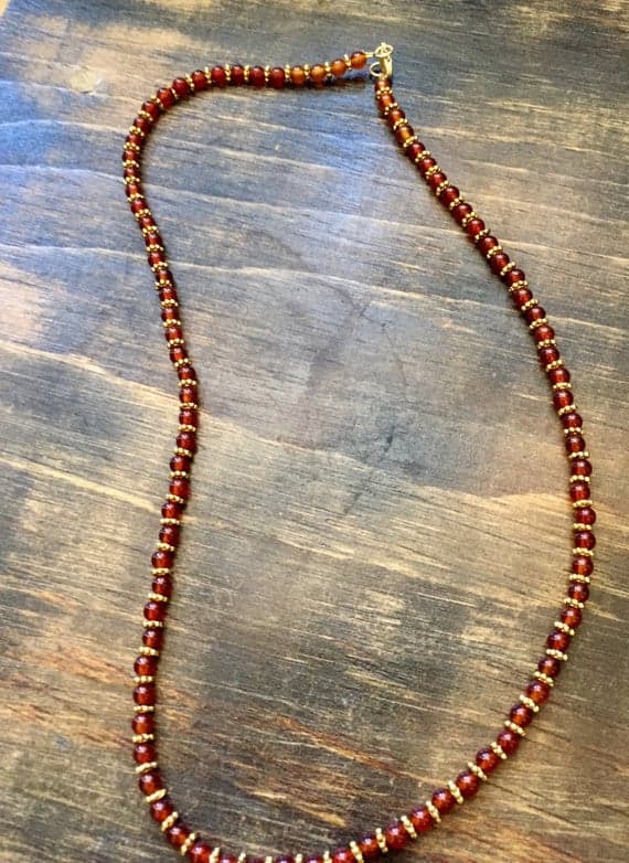 24k gold Plated Unique Wedding Gift Gold Helling 3mm stacking Orange Carnelian Necklace Round, Smooth 20" for mens, womens, gf, bf & Adult.