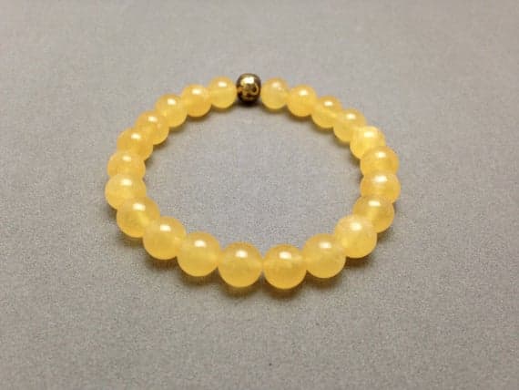 Yellow Calcite & Brass Om Mani Padme Hum Stretch Bead Bracelet for Balancing Solar Plexus, Increased Self Esteem, Self Worth and Motivation 8mm  Code- WAR6245