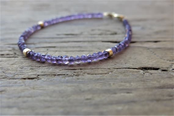 24k gold Plated Positive Energy 2x3mm stacking Purple Amethyst Bracelet Rondelle, Faceted 7" for mens, womens, gf, bf & Adult.