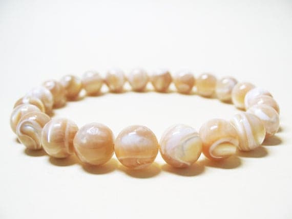 Wholesale 8mm Stretchable Multi Mother of Pearl Bracelet Round, Smooth 7" for mens, womens, GF, BF, Adults.