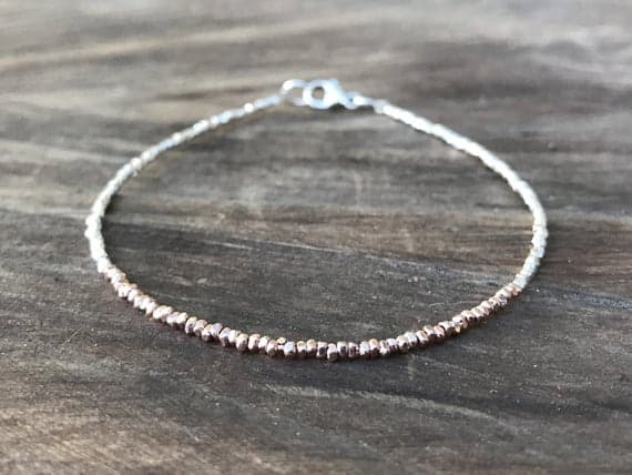 AAA++ Rare Quality Rose Gold  and Silver Plated Karen  Hill Tribe Bracelet, Beaded Gold  and Silver Plated Bracelet  1 mm  Code- TJH04