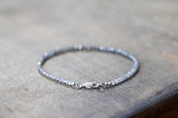 925 sterling silver Galaxy Jewelry 3mm Blue Blue Sapphire stacking Bracelet Rondelle, Faceted 18cm for mens, womens, gf, bf and adults.