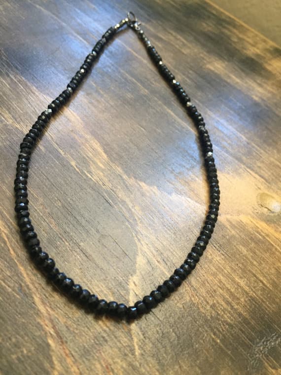 925 sterling Silver Handmade Beaded Silver Helling 3-4mm stacking Black Black Spine Necklace Rondelle, Faceted 16" for mens, womens, gf, bf & Adult.