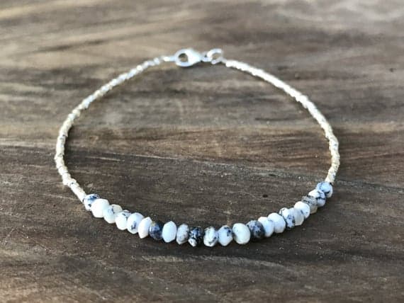 AAA++ Rare Quality Dendrite Opal and Karen Hill Tribe Silver Plated Bracelet , Beaded October Birthstone Gemstone Bracelet, Opal Bracelet 3 mm Code- TJH40