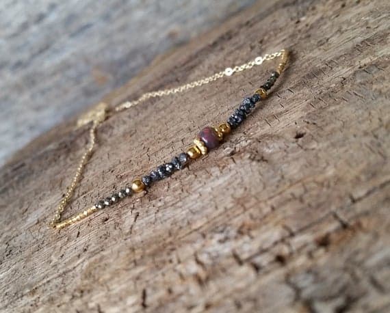 Black Diamond Black Welo Opal and Golden Pyrite Gold Necklace, Natural Raw Uncut Precious Diamond Jewelry, Bar Necklace 4mm Code- WAR6677