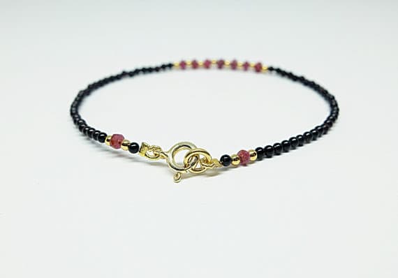AAA++ Rare Quality Stacking Black Onyx ruby Bracelet,black stone jewelry,black onyx ruby Jewelry,slender minimal bracelet,ruby,stackable bracelet black onyx 2 mm Code- TJH119