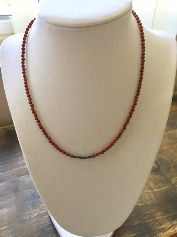 24k gold Plated Dainty Slave Loose 3-4mm stacking Red Goldstone and Natural Black Diamond Necklace Rondelle, Smooth 16" for mens, womens, gf, bf & Adult.