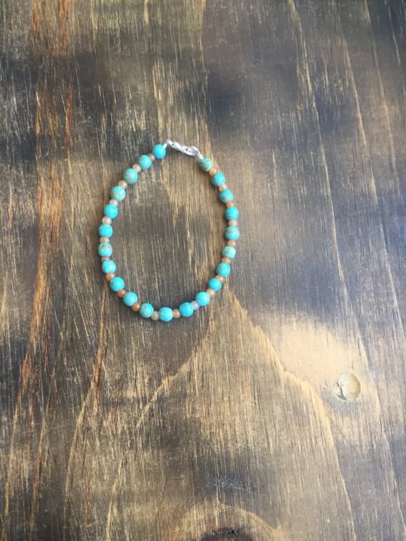 925 sterling Silver Positive Energy 3-6mm stacking Blue & Red Magnesite & Aventurine Bracelet Round, Smooth 7" for mens, womens, gf, bf & Adult.