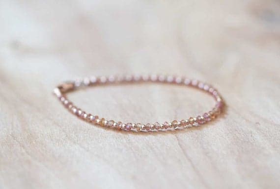 24k gold good luck gift 2mm Peach Peach Sapphire stacking Bracelet Rondelle , Faceted 18cm for mens, womens, gf, bf and adults.