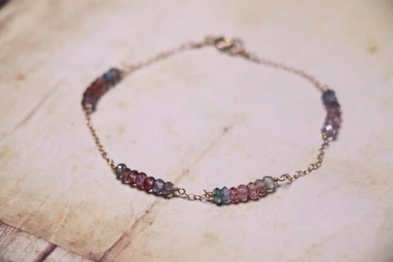 24k gold Plated Artisan Loose 3mm stacking Multi Quartz Bracelet Rondelle, Faceted 7" for mens, womens, gf, bf & Adult.