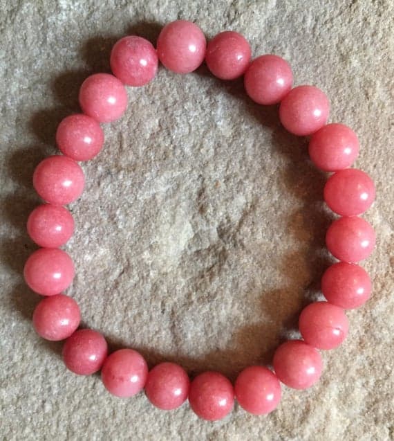 memorial gift 8mm Pink Coral Stretchable Bracelet Round, Smooth 18cm for mens, womens, gf, bf and adults.