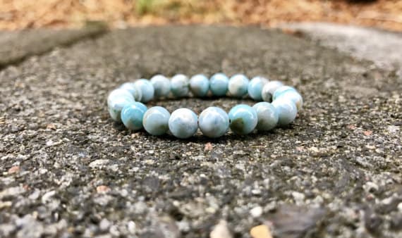 Jewelry Energy 7mm Stretchable Sky Blue Larimar Bracelet Round, Smooth 7" for mens, womens, gf, bf & Adult.