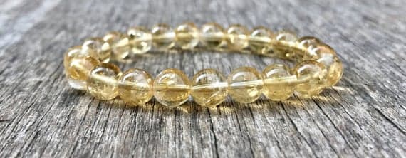 Anxiety Relief Calming 8mm Stretchable Yellow Citrine Bracelet Round, Smooth 7" for mens, womens, gf, bf & Adult.
