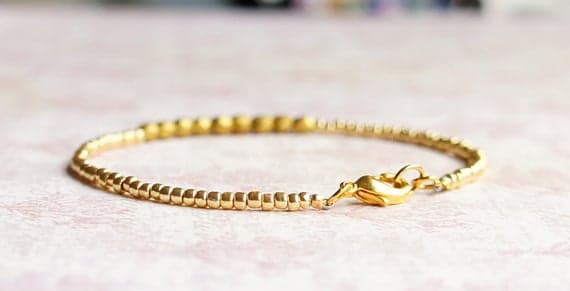 Simple Gold Bracelet, Beaded Bracelet, Dainty Bracelet, Seed Bead Bracelet, Czech Bead Bracelet, Stacking Bracelet, Czech Glass Bracelet 3mm Code- WAR9117